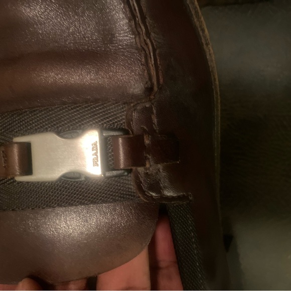 Prada Brown Leather slip on Loafers with Signature side Buckle Loafer - Picture 11 of 14
